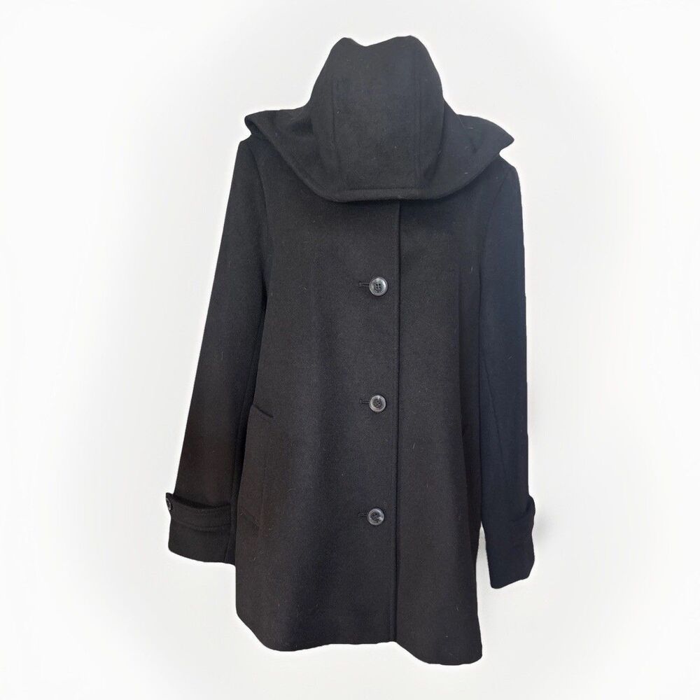 Ralph Lauren Black Label Wool Blend Women’s Black Hooded Swing Pea Coat Size 14